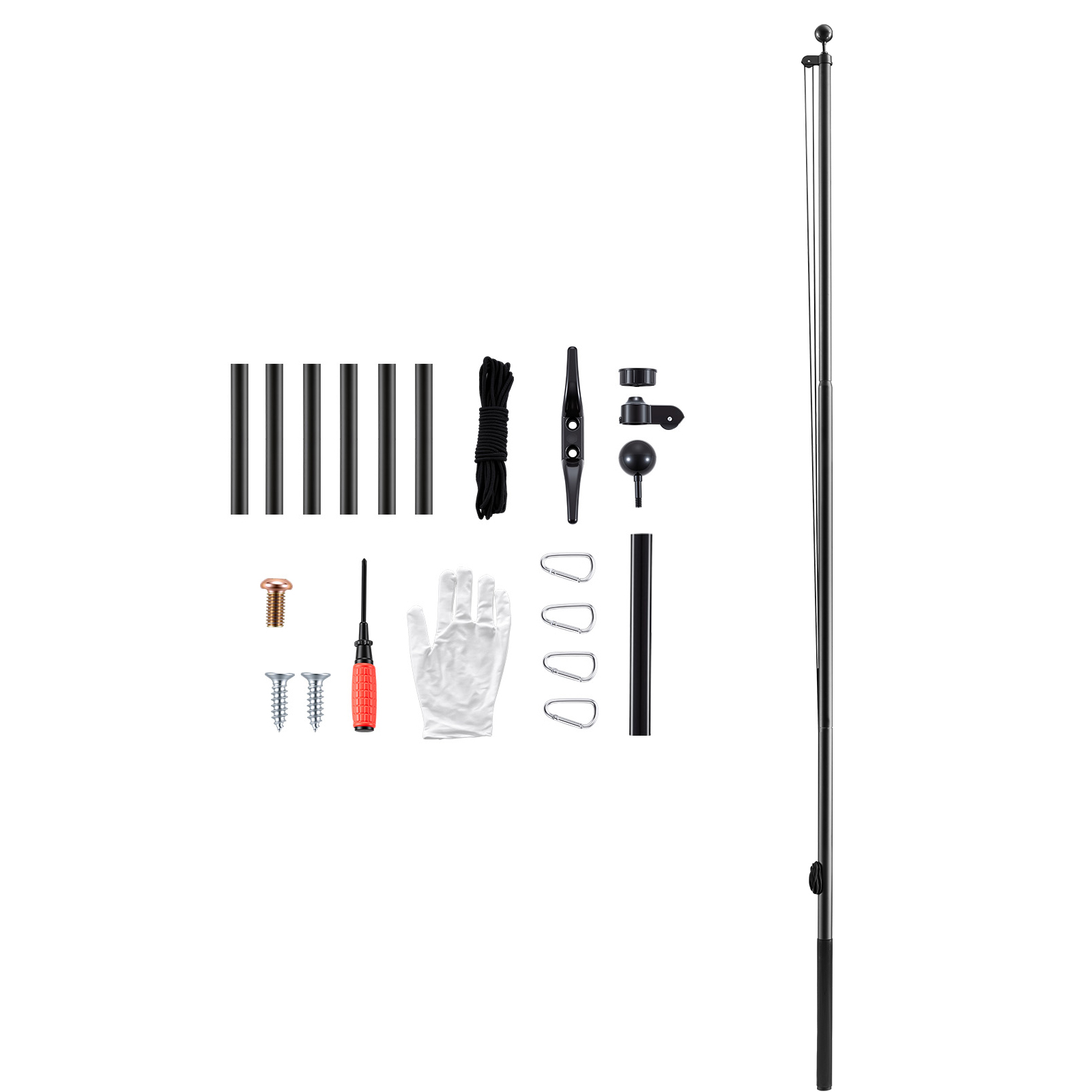 Mophorn Fahnenmast 9,14 M, Mehrteiliges Set Für Den Außenbereich, Robuste Aluminium-fahnenstange Mit Pvc-bodenhülse, Perfekt Für Garten, Privat- Und Gewerbeeinsatz, Schwarz