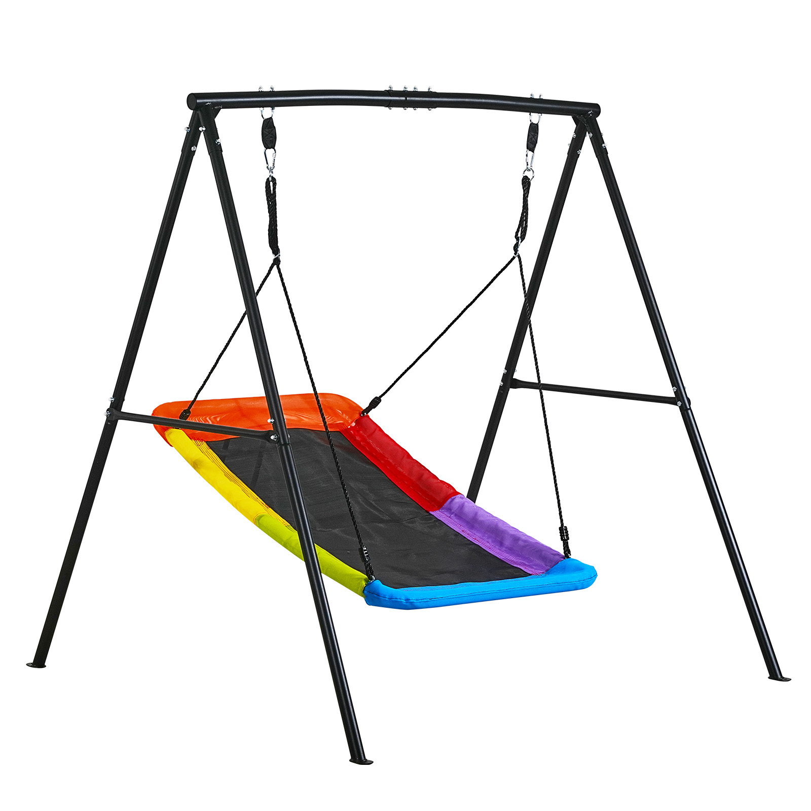 Mophorn Gartenschaukel Mit Stabilem A-förmigem Metallgestell, Schaukelsitz (150 X 81 Cm), Belastbarkeit Bis Zu 199,6 Kg, Outdoor-schaukelset Mit Spiralförmigen Bodenankern, Farbenfrohe Kinderschaukel