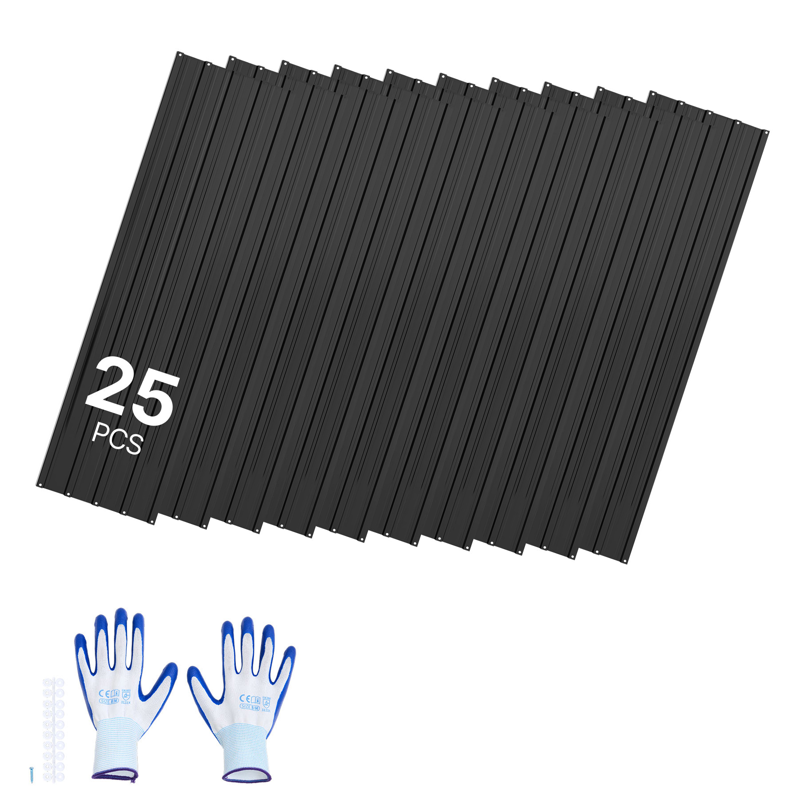 Mophorn 25-teiliges Trapezblech-set, 1540 X 426 Mm Lackierte Dachplatten Aus Verzinktem Stahl, Wetterbeständige Profilbleche Mit Regenrillen, Wellplatten Für Dächer Und Wandverkleidungen, Schwarz