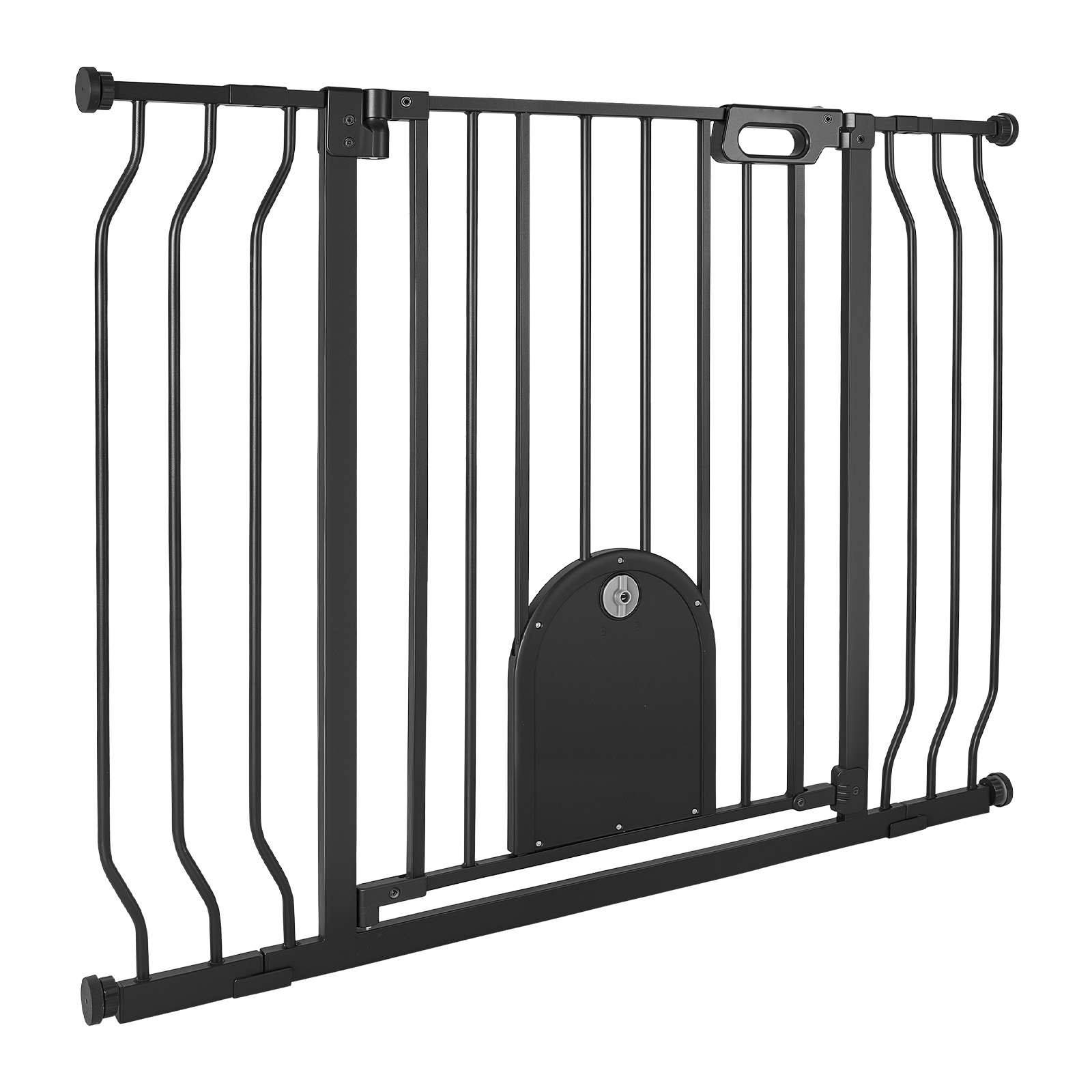 Treppenschutzgitter 75–111 Cm Verstellbare Breite, Türschutzgitter Mit Integrierter Katzenklappe, Inkl. Druck- & Wandmontage-set, Schutzgitter Für Kinder Und Haustiere, Geeignet Für Treppen, Schwarz