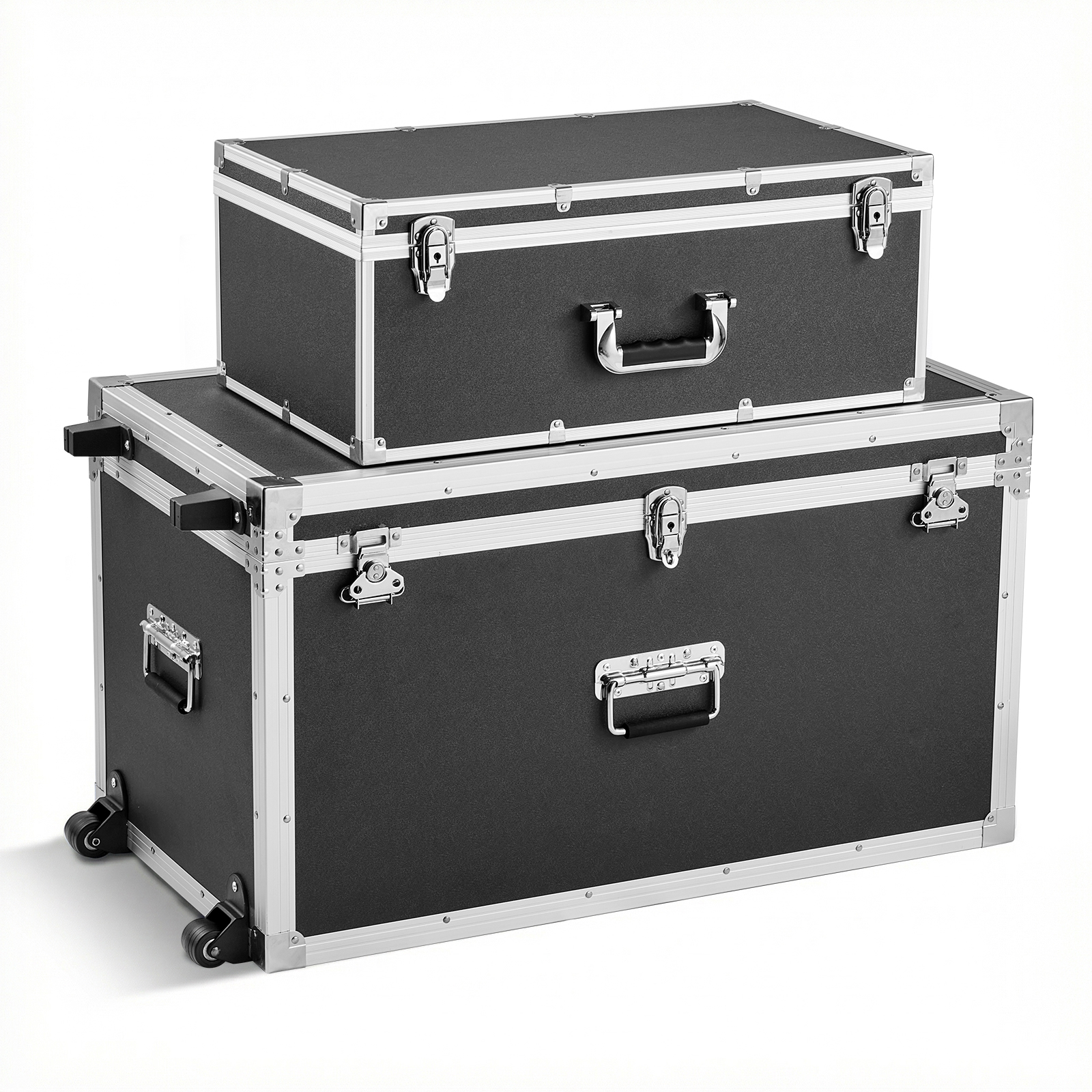 Mophorn 2 X Transportkoffer Aufbewahrungskoffer Abschließbar, Große Aufbewahrungsbox (816 X 452 X 460 Mm) Mit Rollen & 3 Metallgriffen, Robuste Transportlösung Mit Deckeln Für Zuhause, Schwarz