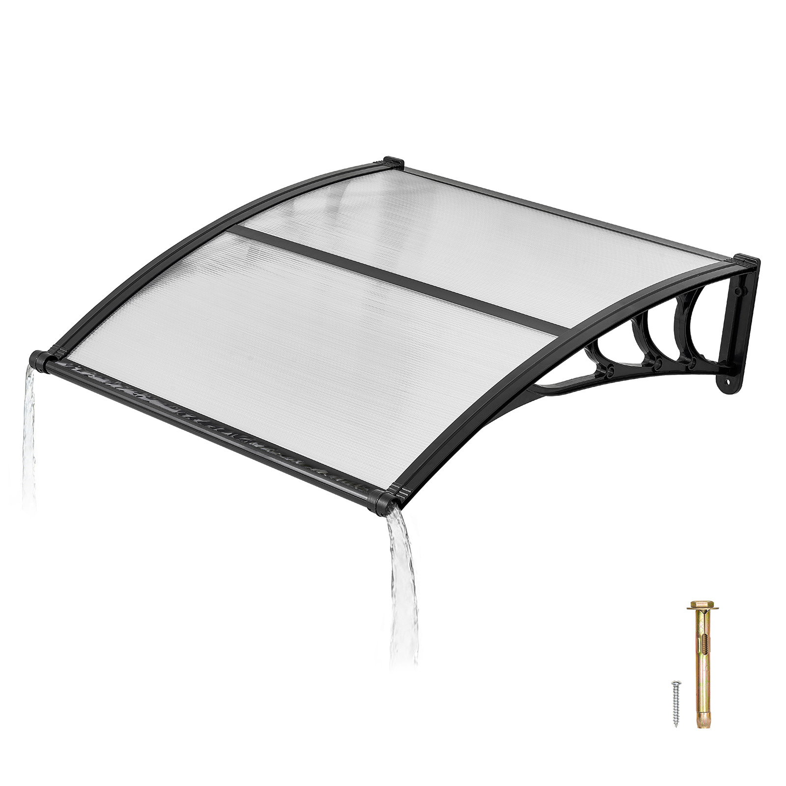 Mophorn Vordach Für Haustür 965x1017 Mm, Gebogenes Design Mit Entwässerungssystem & Abs-halterung, Schutz Vor Regen, Schnee & Sonne, Polycarbonat-überdachung Für Veranda Und Terrasse, Braun