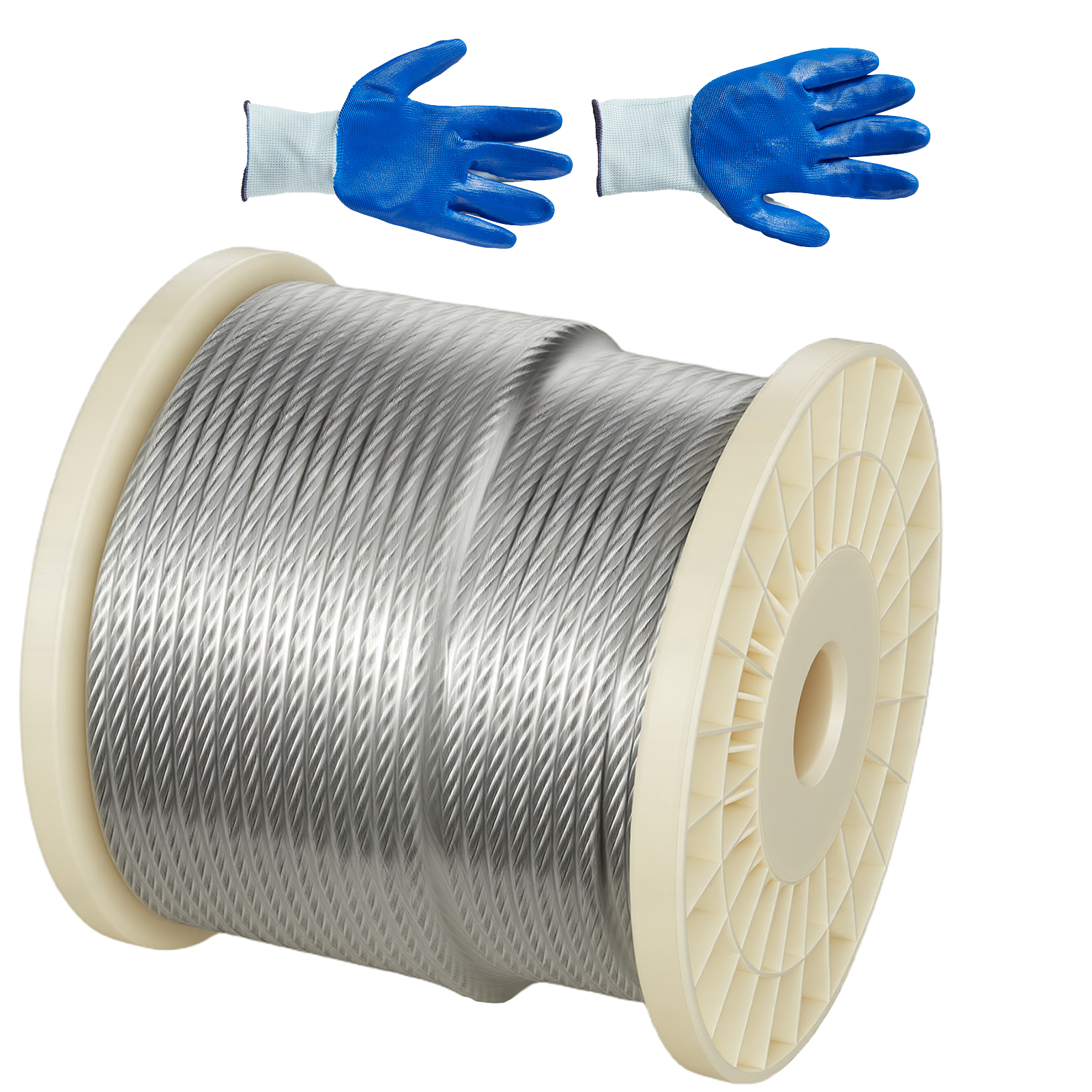 Mophorn Drahtseil Φ6,35 Mm, 76,2 M Lang, Aus Verzinktem Kohlenstoffstahl, 31,1 Kn Bruchlast, 7x19 Litzen, Geeignet Für Geländer, Gartenspaliere, Inklusive Handschuhe