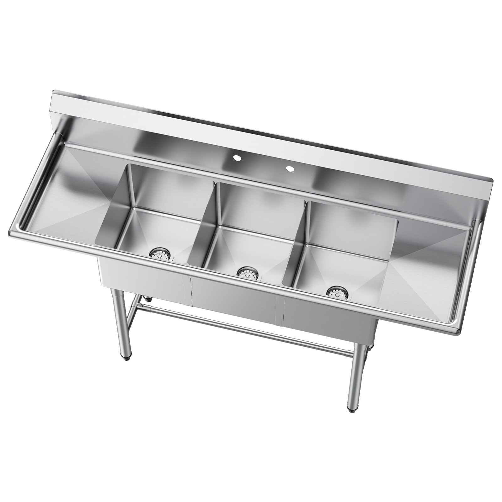 Mophorn Spülbecken Mit Drei Becken, Zwei Abtropfflächen Und Spritzschutz, Küchenspüle (1678 X 558 X 1097 Mm), Geeignet Für Restaurants, Imbisswagen Und Den Privaten Gebrauch, Aus Edelstahl