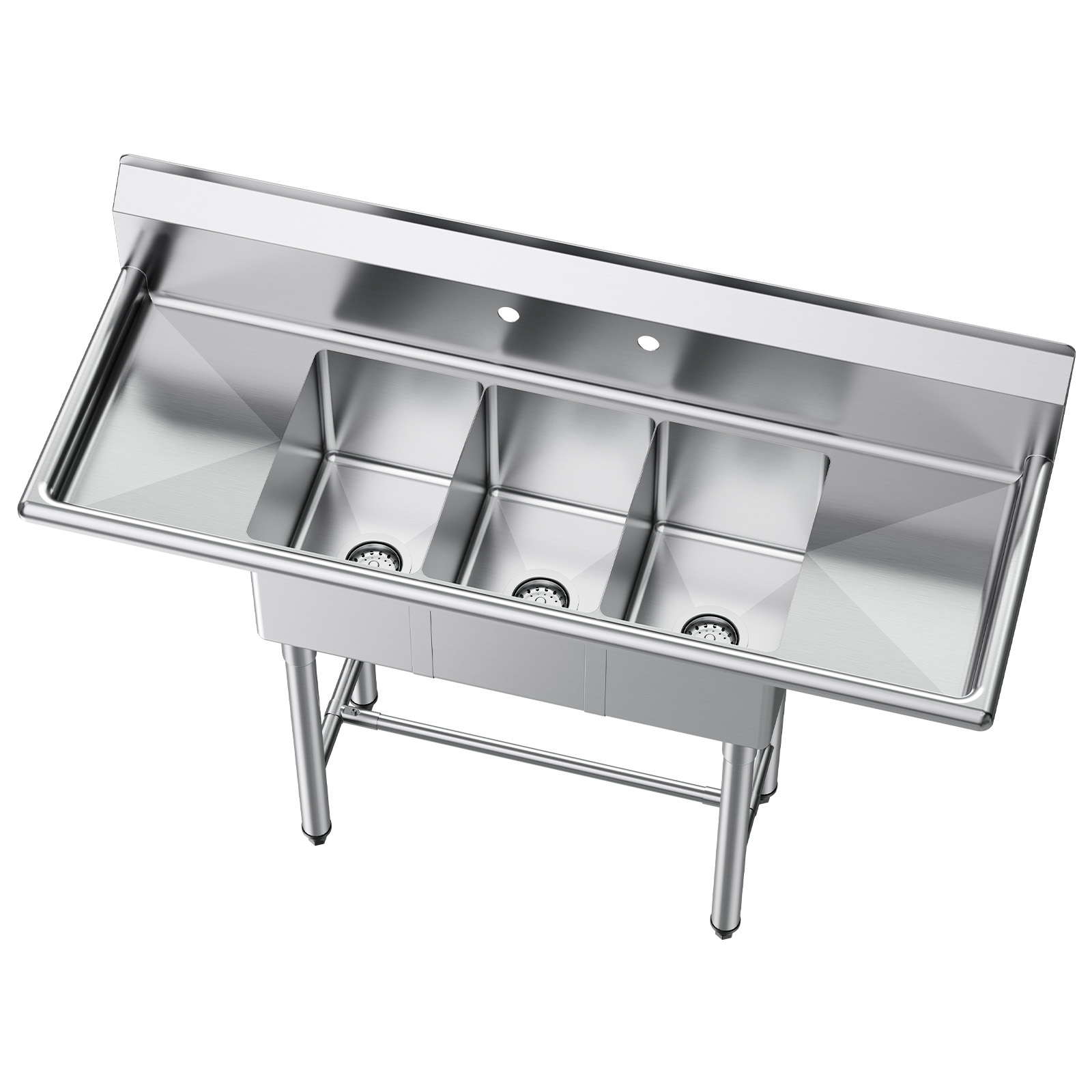 Mophorn Spülbecken Mit Drei Becken, Zwei Abtropfflächen Und Spritzschutz, Küchenspüle (1372 X 508 X 1097 Mm), Geeignet Für Restaurants, Imbisswagen Und Den Privaten Gebrauch, Edelstahlspüle In Silber