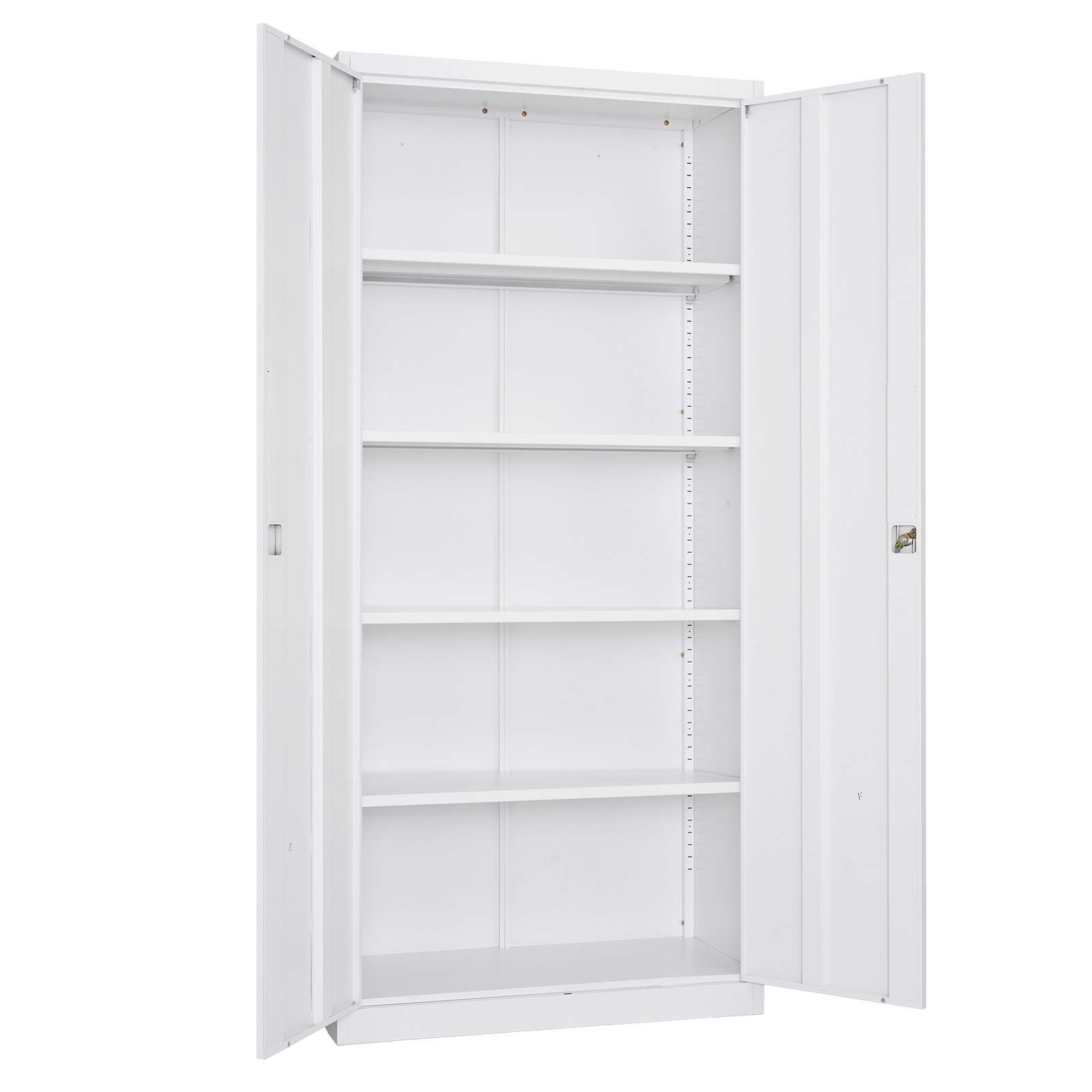 Mophorn Metall-aufbewahrungsschrank 175 Cm Abschließbar, Schrank Mit 4 Verstellbaren Einlegeböden, 2 Magnettüren, 2 Schlüsseln Und 5 Ablagen – Geeignet Für Speisekammer, Lager, Keller Oder Werkzeuge
