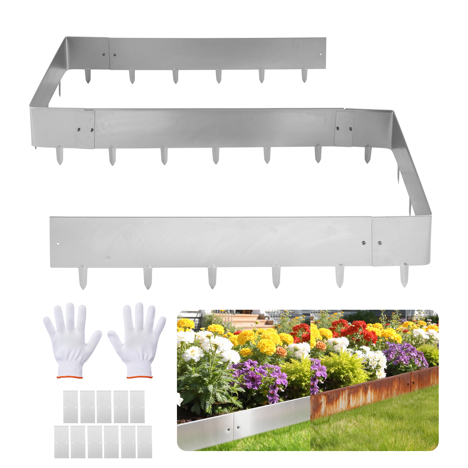 Mophorn Rasenkante, 10er-pack, 100x23 Cm Beeteinfassung Aus Cortenstahl Mit 11 Verbindungsplatten, Beetbegrenzung Aus Metall Für Blumenbeete Und Gartenwege