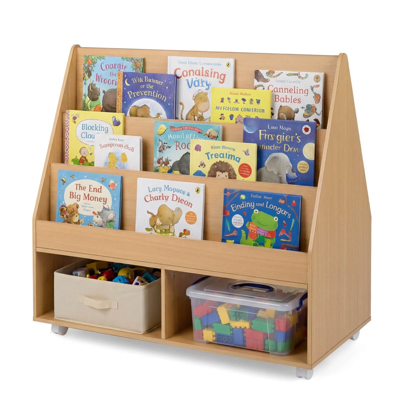 Doppelseitiges Kinderbücherregal Auf Rollen Mit Kreidetafel