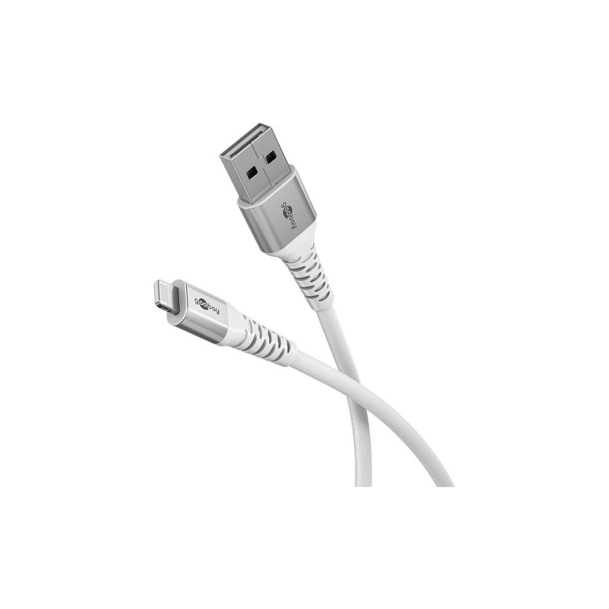 Sgs Usb-a Lightning-kabel Aus Stoff, 2 Meter, Silber