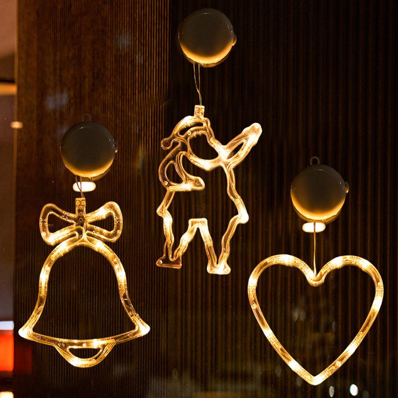 Dekorative Led-lichterketten Mit Weihnachtsmotiven, Lichterketten Mit Saugnapf Und Grünem Weihnachtsmann, Fenstergirlanden, Hängegirlanden