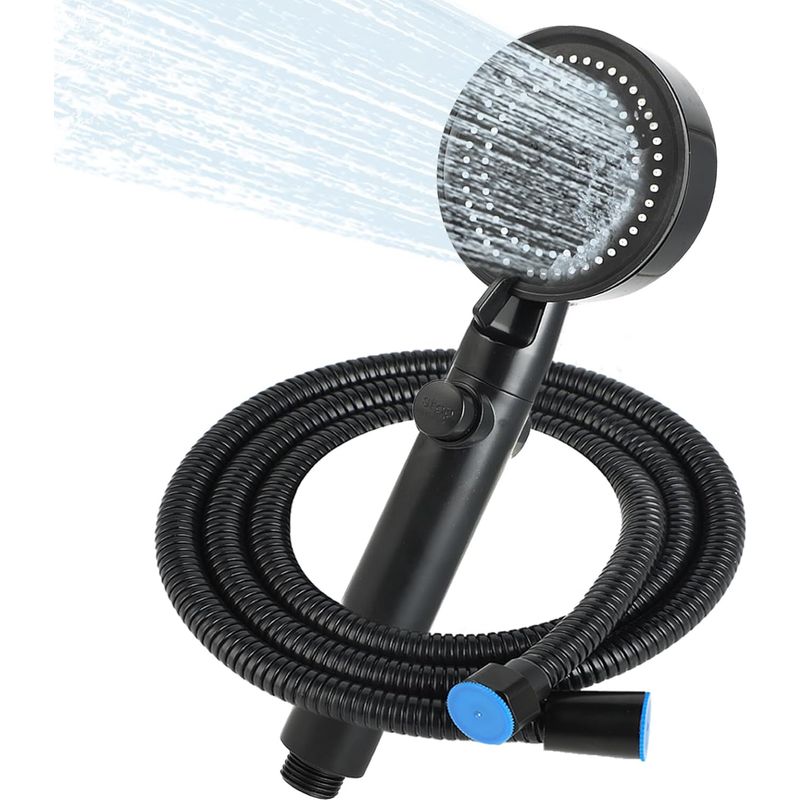 Multifunktionale Handbrause – Schwarz, 5 Strahlarten [sofortige Wasserabschaltung] + 1,5 M Schlauch
