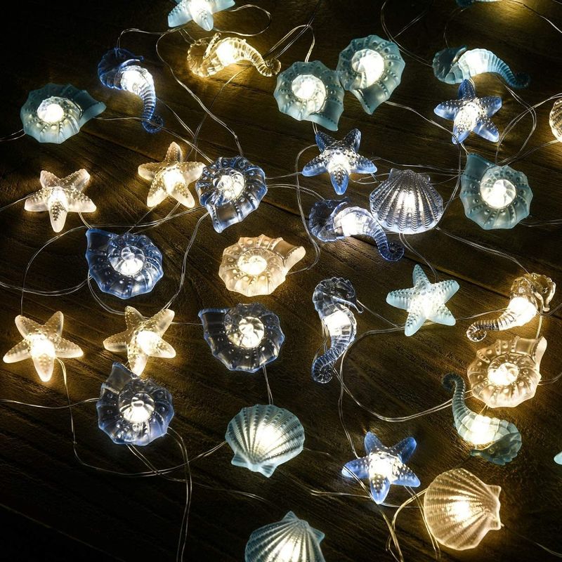 Led-lichterketten, Innen-/außenbeleuchtung, Batteriebetrieben, Muschelformen, Seepferdchen, Seesterne, Maritimes Thema, Strandmotiv, Vasendekoration, Tischdekoration