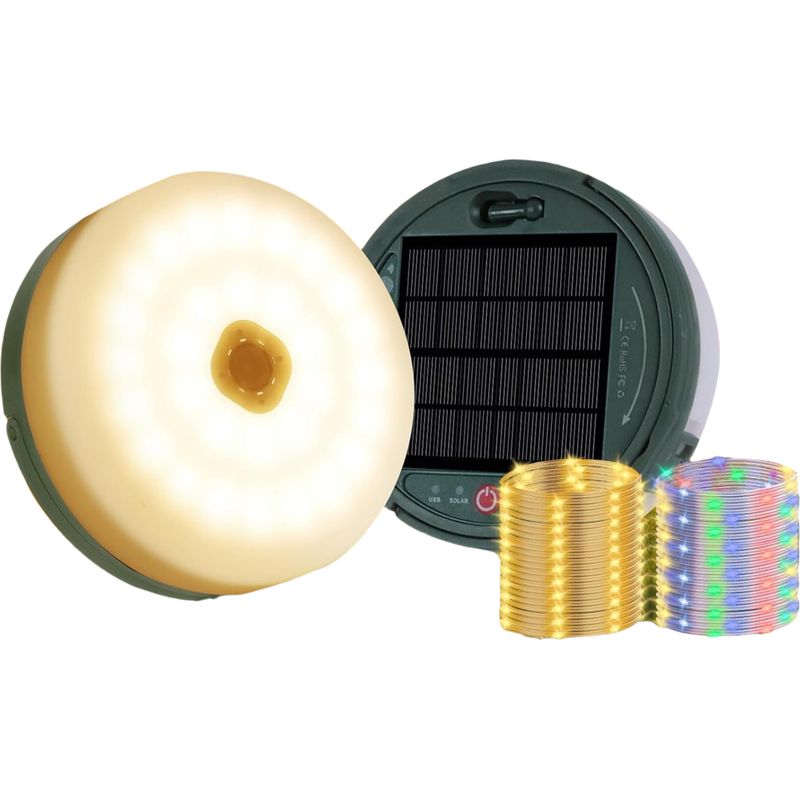 12 Meter Lange, Zweifarbige Solar-lichterkette Für Camping – 2-in-1-faltlampe, 8 Modi, Usb-aufladung, Ip45 Wasserdicht, Geeignet Für Zelte, Terrassen Und Outdoor-nächte