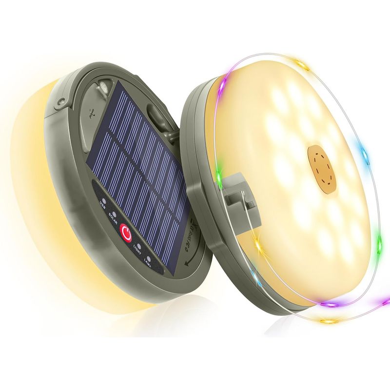 12 M Lange, Farbenfrohe Solar-lichterkette Für Camping – 2-in-1-faltlampe, 8 Beleuchtungsmodi, Usb-aufladbar, Ip45 Wasserdicht, Ideal Für Zelte, Terrassen Und Gartenpartys