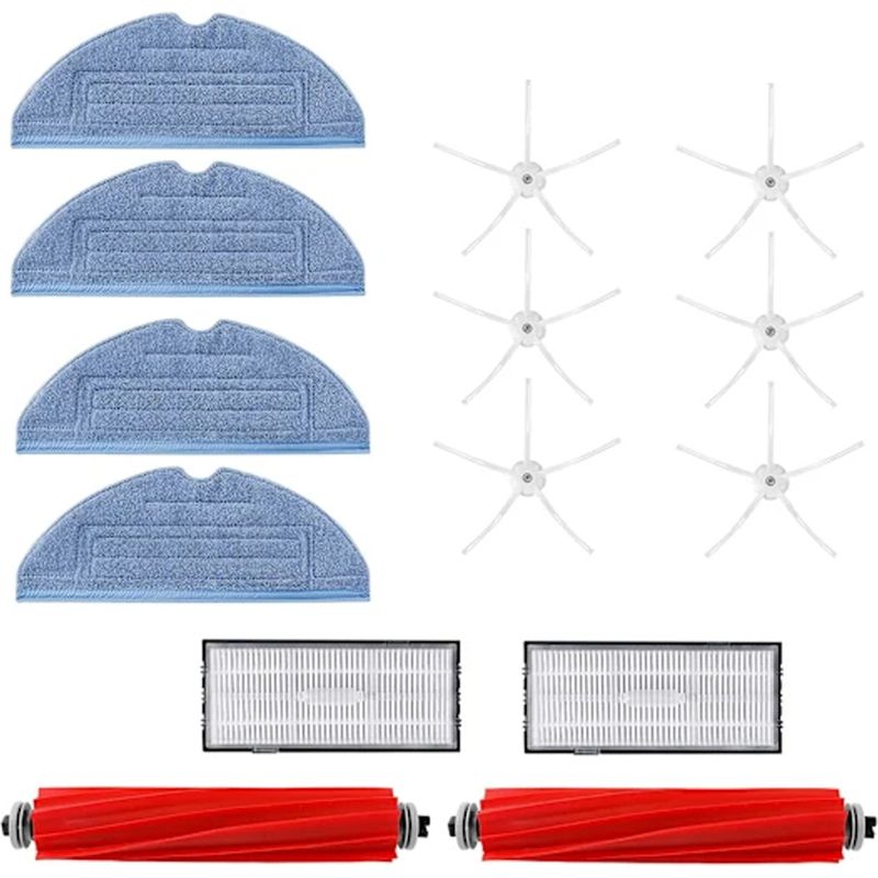 Zubehör Für Saugroboter: 6 Fünfzackige Seitenbürsten (weiß), 4 Reinigungstücher (blau), 1 Filter (1 Paar), 2 Hauptbürsten