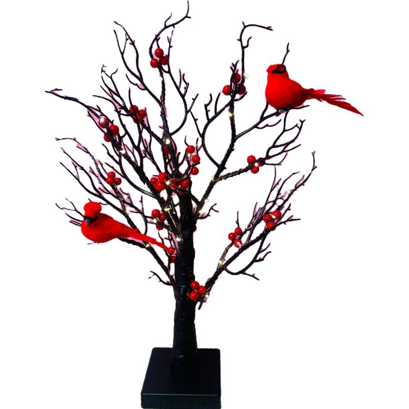 Sjlerst Led-tischleuchte, Batteriebetriebener Künstlicher Tischbaum Mit Lichtern Für Schlafzimmer, Büro, Weihnachtsdekoration, Roter Vogel