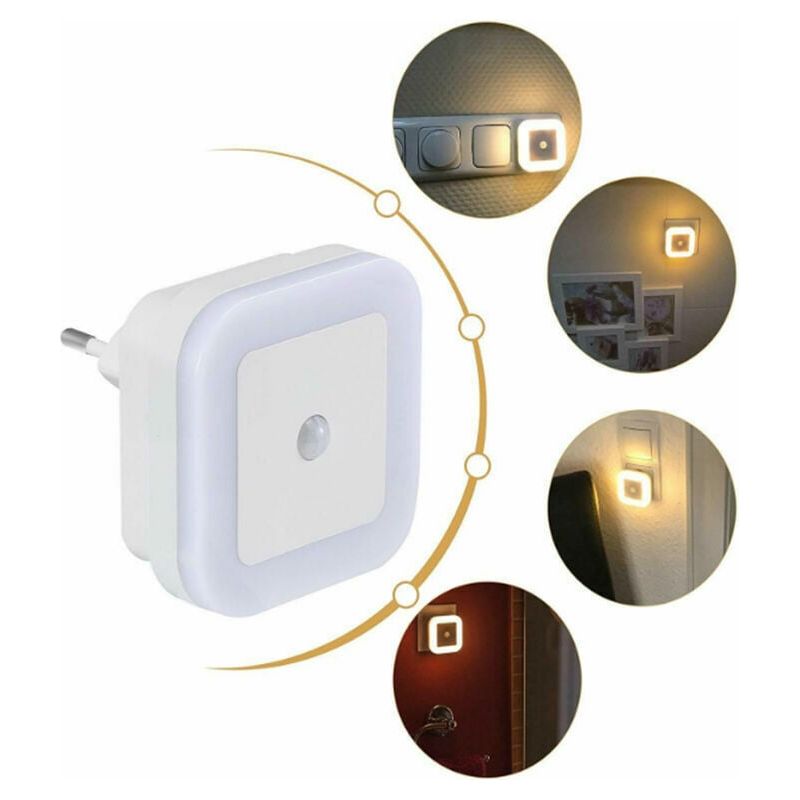 Zwei Dimmbare Led-nachtlichter Mit Bewegungsmeldern, Energiesparstecker, Warmweißem Licht, Geeignet Für Kinderzimmer, Flure Und Treppenhäuser.