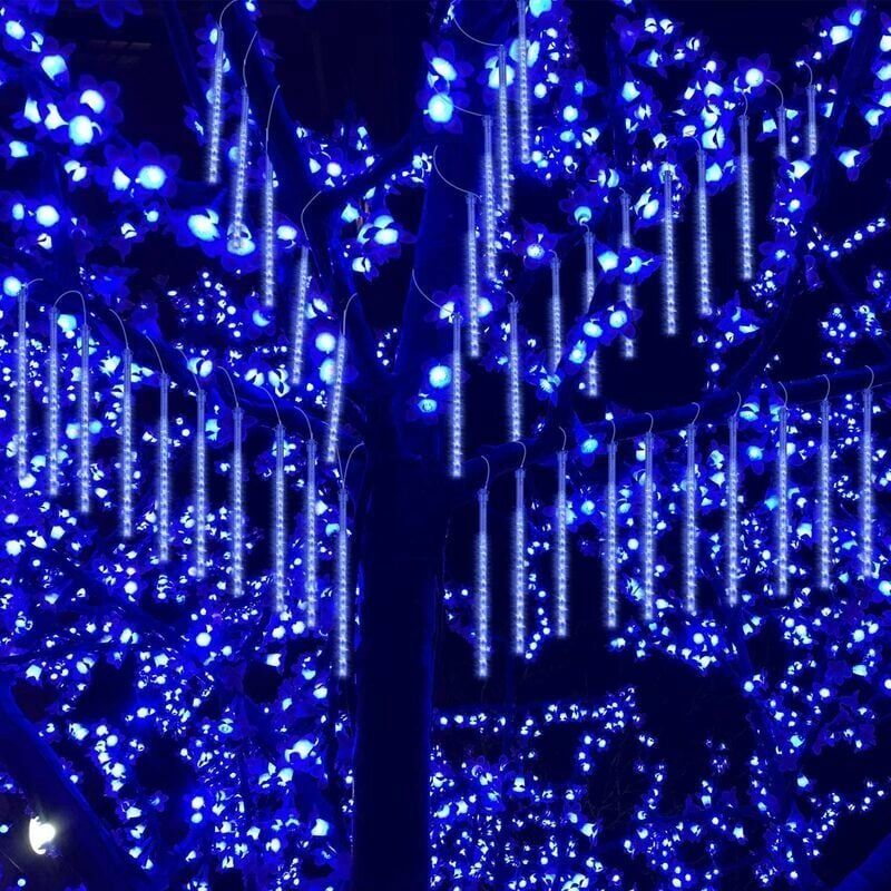 Lichterkette Mit Meteoritenschauer-effekt, Wasserdichte Led-lichterkette, 30 Cm, 8 Röhren, 192 Leds, Geeignet Für Hochzeiten, Partys, Weihnachten, Zuhause, Bäume, Gärten, Blau