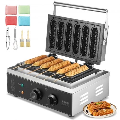 Kommerzieller Waffeleisen, 6-teilig, 1500 W Waffeleisen, Antihaftbeschichtetes Edelstahl-waffeleisen Für Mais-hotdogs Mit Temperatur- Und Zeitregelung, Griff, Für Restaurant, Bäckerei, Snackbar - Vevor