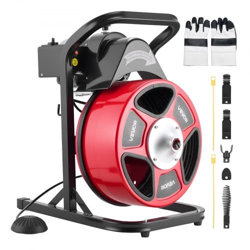 Rohrreinigungsmaschine 50 Ft X 1/2 Zoll, Manuelle Rohrreinigungsspirale – Mit 4 Schneidern Und Luftaktiviertem Fußschalter Für 2 Bis 4 Zoll Rohre - Vevor