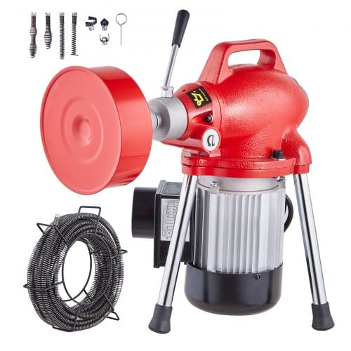 Rohrreinigungsmaschine 66 Fuß X 5/8 Zoll, 250 W Elektrische Rohrreinigungsmaschine Mit Manueller Zufuhr – Mit 2 Stahlkabeln, 7 Schneidern Und Cw/ccw-steuerung Für 1,6" Bis 4" Rohre