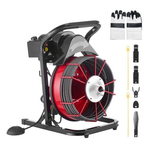 Vevor Rohrreinigungsmaschine 75 Fuß X 1/2 Zoll, Kanalisationsspirale Mit Manueller Zuführung, 370 W Elektrische Rohrreinigungsmaschine Mit 4 Schneidern Und Luftaktiviertem Fußschalter Für 2 Bis 4 Zoll