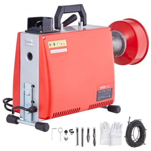 Rohrreinigungsmaschine 66 Fuß X 5/8 Zoll, 250 W Elektrische Rohrreinigungsmaschine Mit Manueller Zufuhr – Mit 7 Schneidern, 2 Stahlkabeln Und Cw/ccw-steuerung Für 1,6' Bis 4' Rohre - Vevor