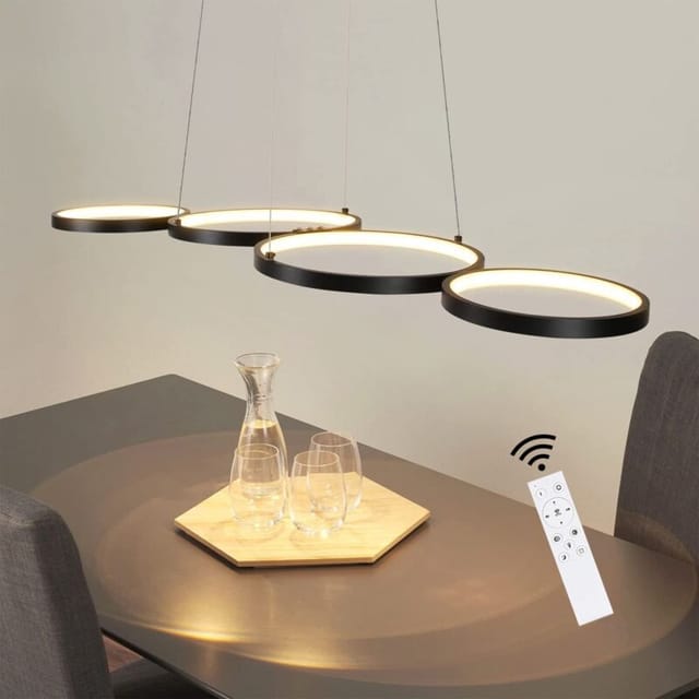 Led Pendelleuchte Esstisch Hängelampe: 88cm Schwarz Hängend Lampe Modern 4 Ring Hängeleuchte Design Esszimmerlampe Dimmbar Esstischlampe Mit Fernbedienung Pendellampe Für Wohnzimmer Schlafzimmer - Gbly