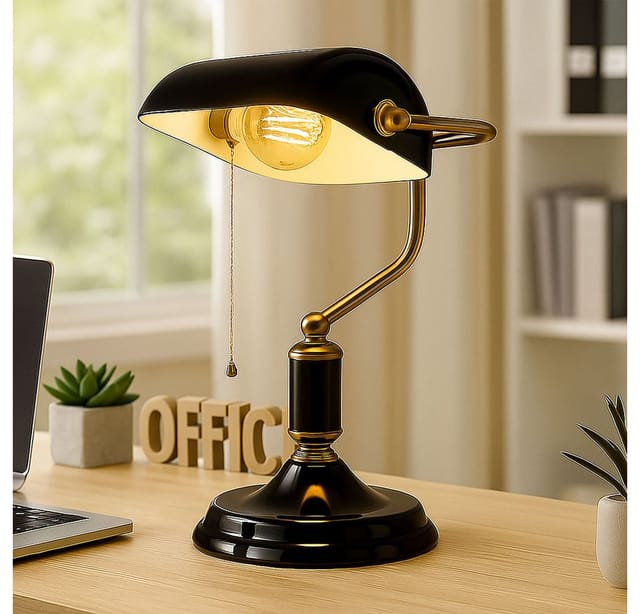 Globo Lighting - Bankerlampe Tischleuchte anthrazit gold Leselampe Schreibtischleuchte Wohnzimmerlampe, Metall, 1x E27, LxBxH 26,5x18x 34 cm