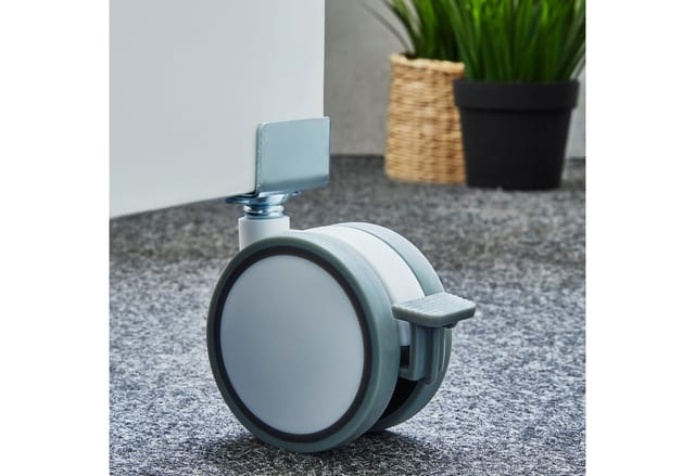 Sotech 4er set Möbelrolle Hamm ø 63 mm Höhe 74,5 mm, weiß/grau, 35Kg Tragkraft (2x Lenkrollen, 2x Lenkrollen mit Bremse), U-Profil für 19 mm