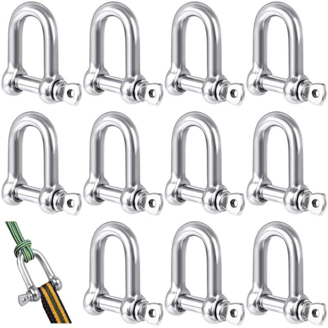 12 Stück D-Schäkel aus Edelstahl für Bergsteigen/Wandern/Ankerkette/Segel und D-Ring-Schäkel sind aus 304 Edelstahl, Edelstahl-Schäkel mit maximaler