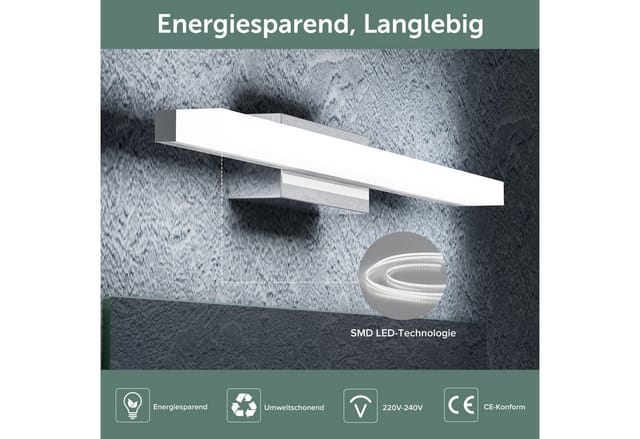 Spiegelleuchte 40cm led Badlampe Spiegellampe, 6000K Badezimmer Lampe led Wandleuchte Chrom 9W Spiegelstrahl