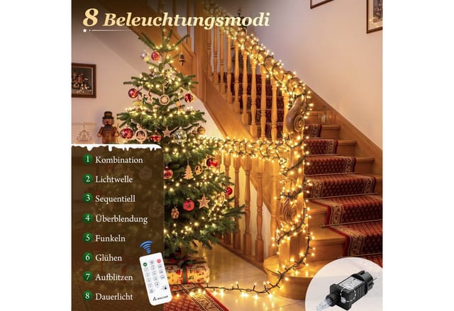 Salcar Led Lichterkette Weihnachtsbaum, 31v Christbaumbeleuchtung Außen Mit Fernbedienung, Wasserdicht Lichterkette Mit 8 Modi Und Memory Für Innen Garten Balkon Tannenbaum, 80m