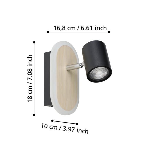 Led Wandleuchte Rimbocchi 1x6W, 750 lm, 3000K, warmweiß, schwarz Wandleuchten - Eglo