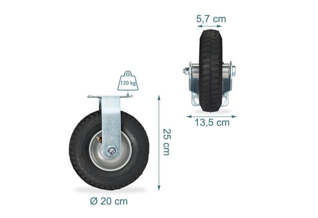 Relaxdays - Bockrolle, 2.50-4, Traglast 120 kg, Gummi, Stahlplatte, luftbereift, Schwerlastrad, Gummirolle, schwarz/silber