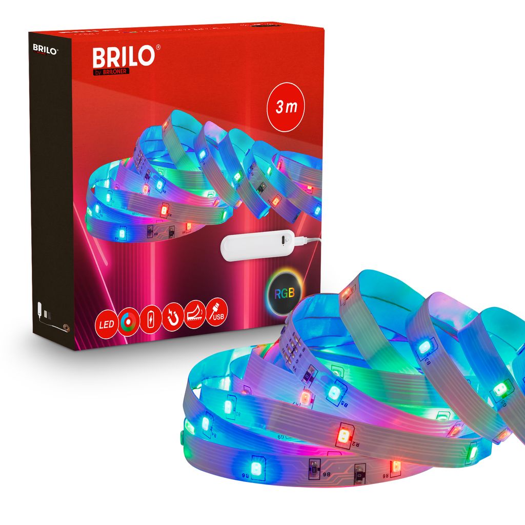 Briloner Akku Led Streifen Rgb 3m Usb-c Selbstklebend Magnetisch Weiß - Led Band Led Strip Led Leiste Wohnzimmer Schlafzimmer