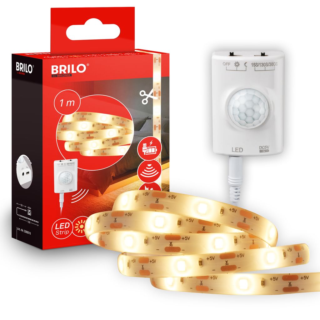 Briloner Akku Led Streifen 1m Bewegungsmelder Timer 3000k Usb-c Selbstklebend Weiß - Led Band Led Strip Wohnzimmer Schlafzimmer