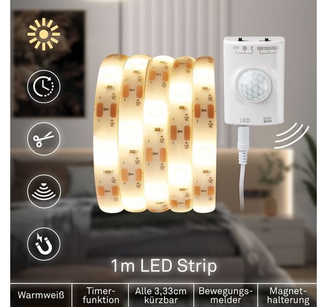 Briloner Akku Led Streifen 1m Bewegungsmelder Timer 3000k Usb-c Selbstklebend Weiß - Led Band Led Strip Wohnzimmer Schlafzimmer