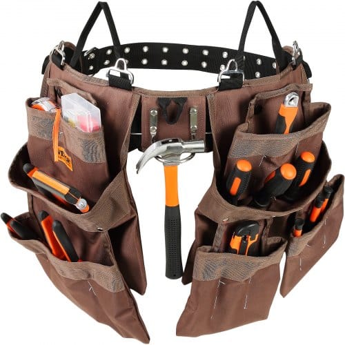 Mophorn Robuster Werkzeuggürtel, 19 Taschen, Verstellbar Von 81,3 Bis 137,2 Cm, Polyester-werkzeugtasche Für Elektriker, Tischler, Handwerker Und Holzarbeiter, Braun