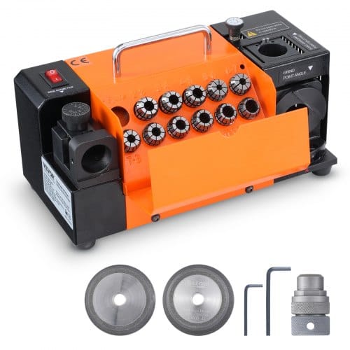 Vevor Bohrerschleifgerät 120 W Bohrerschleifmaschine 4500 U/min Schärfstation 45 Stahl Bohrerschärfgerät 95-135° Einstellbarer Spitzenwinkel 11 Spannzangen Geeignet Für Bohrerdurchmesser Φ3–13 Mm