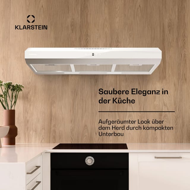 Klarstein Dunstabzugshaube, Abluft-Dunstabzugshaube 90cm, Dunstabzug mit Filter Spülmaschinenfest, LEDs & Touch-Bedienfeld, Leise Abzugshaube mit 175