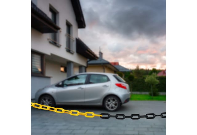 Absperrkette, 50 m, Kunststoff, Absperrung Baustelle, Parkplatz, Warteschlangen, Kunststoffkette, schwarz/gelb - Relaxdays