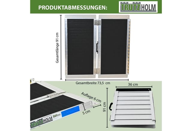 TRUTZHOLM Rollstuhlrampe klappbar 91 cm Traglast 272 kg Alu grau schwarz beschichtet Auffahrrampe