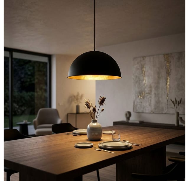 Led Hängelampe Hängeleuchte Pendelleuchte Esszimmerlampe Schirmleuchte, Metall schwarz goldfarben, 10,5W 1055lm warmweiß, DxH 41x120cm