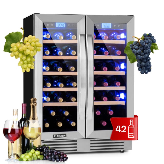 Klarstein - Einbau-Weinkühlschrank, 2 Zonen Getränkekühlschrank Klein, Kleiner Weinschrank 126L, Wein-Kühlschrank Klein mit Glastür, Indoor/Outdoor