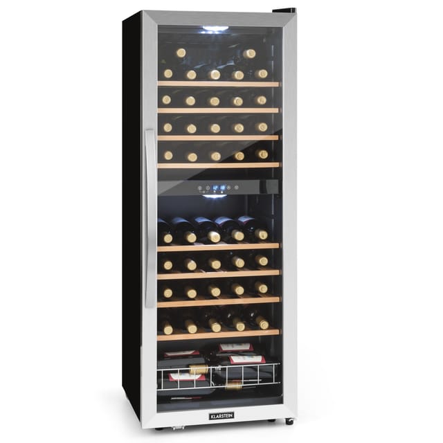 Klarstein - Weinkühlschrank, 2 Zonen Getränkekühlschrank Schmal, Outdoor-Kühlschrank mit Glastür, Flaschenkühlschrank Klein mit UV-Schutz,