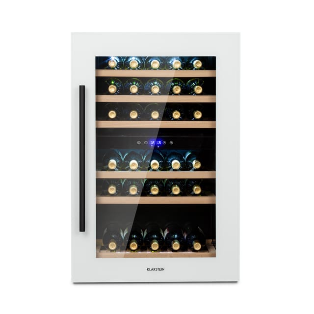 Klarstein - Weinkühlschrank 2 Zonen, 132L Getränkekühlschrank, Kleiner Einbau-Weinschrank Schmal, Wein-Kühlschrank mit Glastür, Outdoor