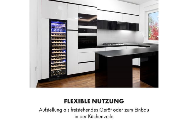 Klarstein - Weinkühlschrank, 1 Zonen Getränkekühlschrank, 433L Einbau-Weinschrank Schmal, Wein-Kühlschrank mit Glastür, Indoor/Outdoor
