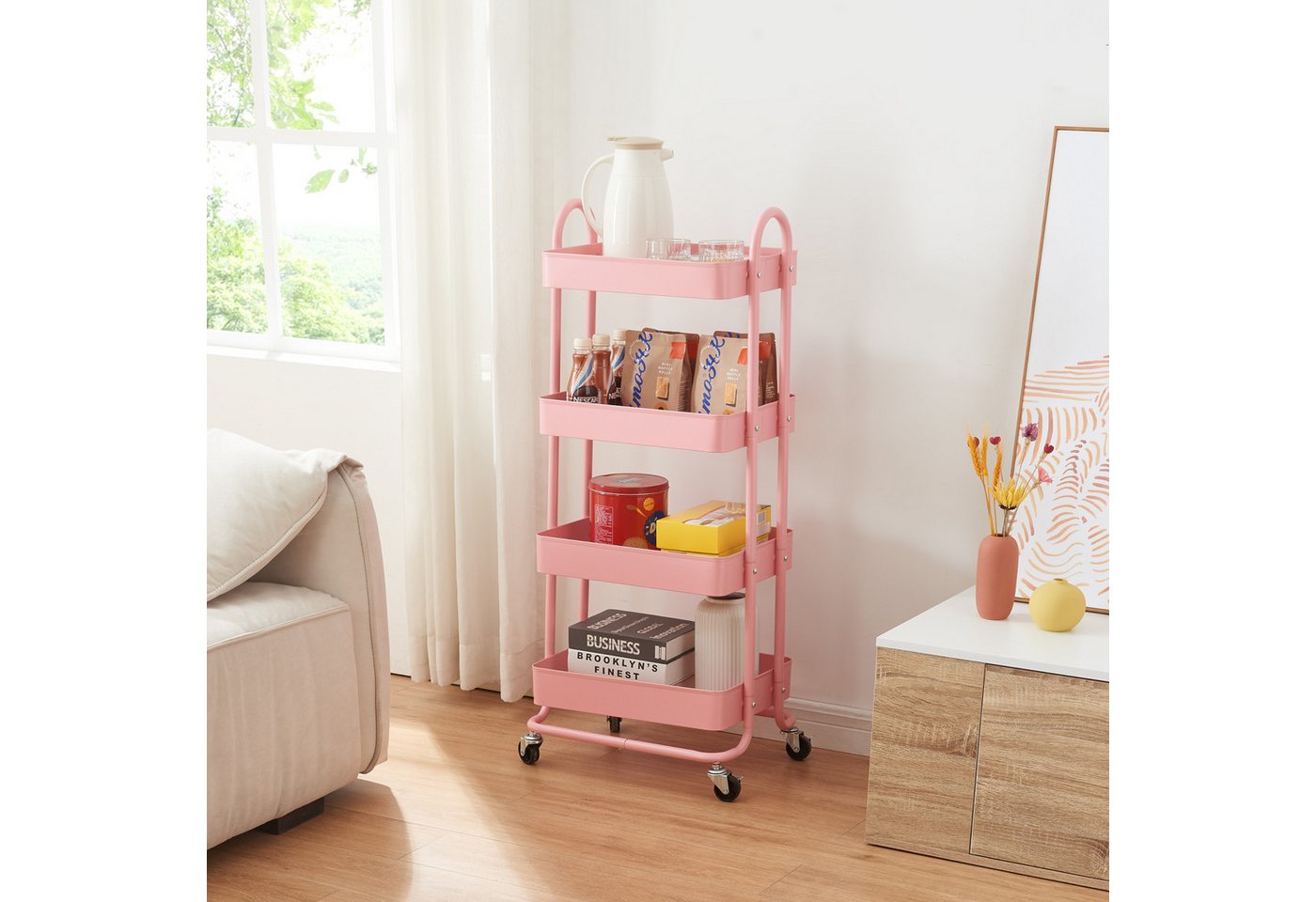 Küchenrollwagen Pyhäntä mit 4 Ebenen Rosa [en.casa] Bild 3