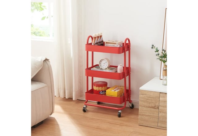 Küchenrollwagen Pyhäntä mit 3 Ebenen Rot [en.casa]